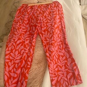 a new day Coral and Pink Leaf-Print Wide Leg Pants